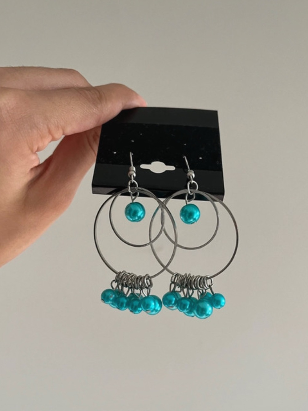 Turquoise Bead Double Hoop Drop Earrings by